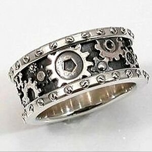 SteamPunk sterling Silver Ring Rivets Industrial Steam Punk Handmade Gear